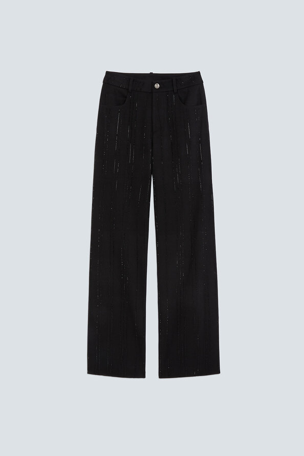 JAY Pantalon large d&eacute;tails strass Noir Suncoo