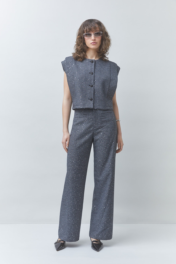 JEWELL Pantalon large paillet&eacute; fantaisie Bleu nuit Suncoo