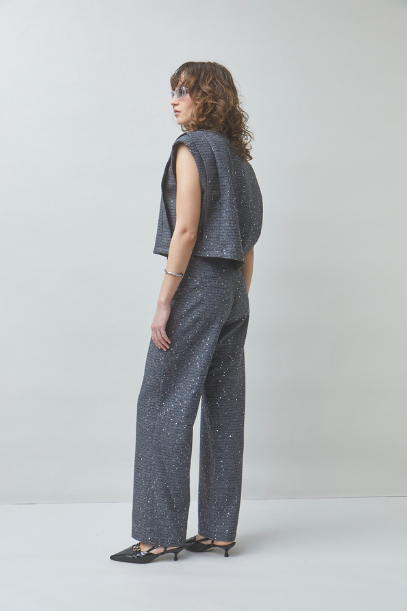 JEWELL Pantalon large paillet&eacute; fantaisie Bleu nuit Suncoo