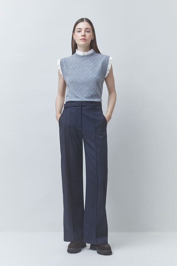 JICKY Pantalon fluide ceintur&eacute; Bleu nuit Suncoo