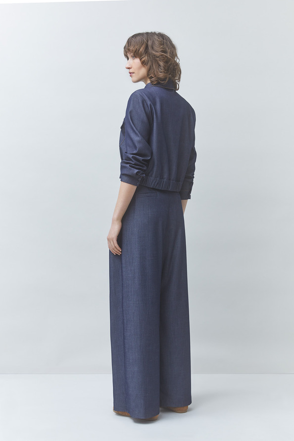 JULIO Pantalon large &agrave; pinces bleu brut Bleu brut Suncoo