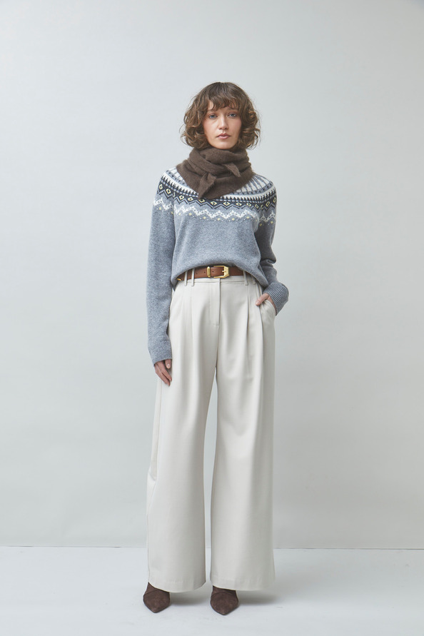 JAPAN Pantalon large &agrave; pinces Creme Suncoo