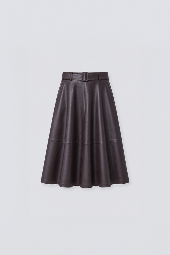 FLEUR Jupe midi ceintur&eacute;e en simili cuir Prune Suncoo