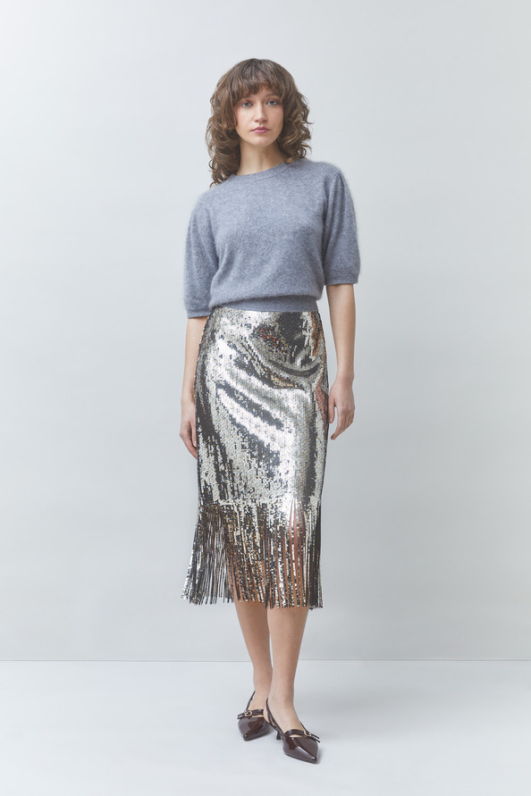 FOX Jupe midi argent &agrave; sequins Argent Suncoo
