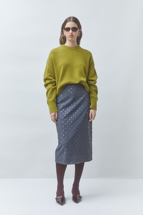 FOLLOW Jupe midi tailleur fantaisie Gris Suncoo