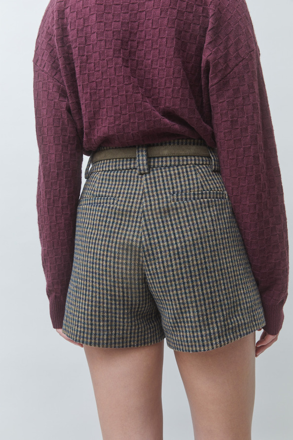 BABEL Short &agrave; carreaux en laine Kaki Suncoo