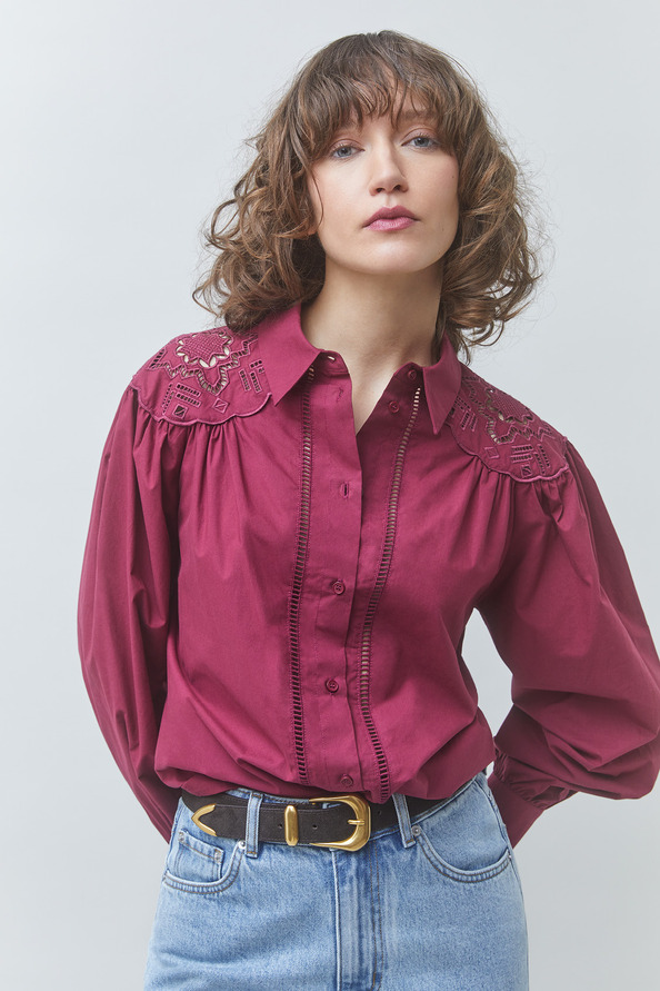 LUCKY Blouse brod&eacute;e en coton Bourgogne Suncoo
