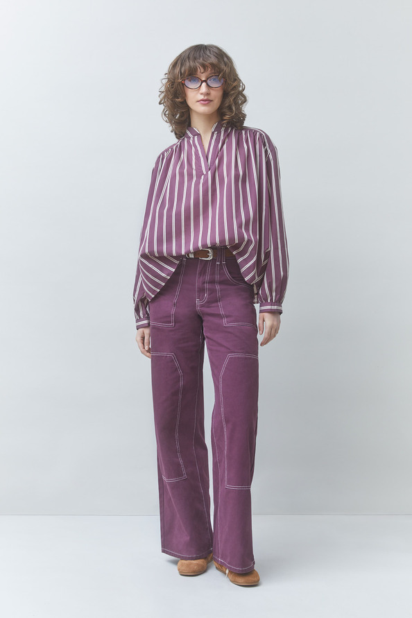 LORENS Blouse oversize &agrave; rayures Prune Suncoo