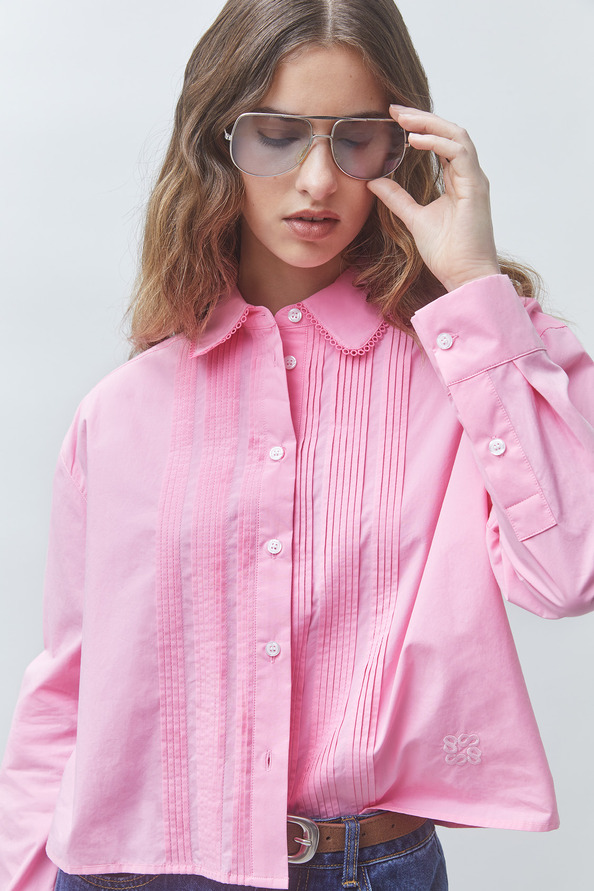 LIBRE Blouse courte pliss&eacute;e rose Rose Suncoo
