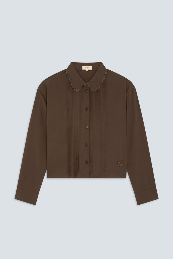 LIBRE Blouse courte pliss&eacute;e choco Chocolat Suncoo
