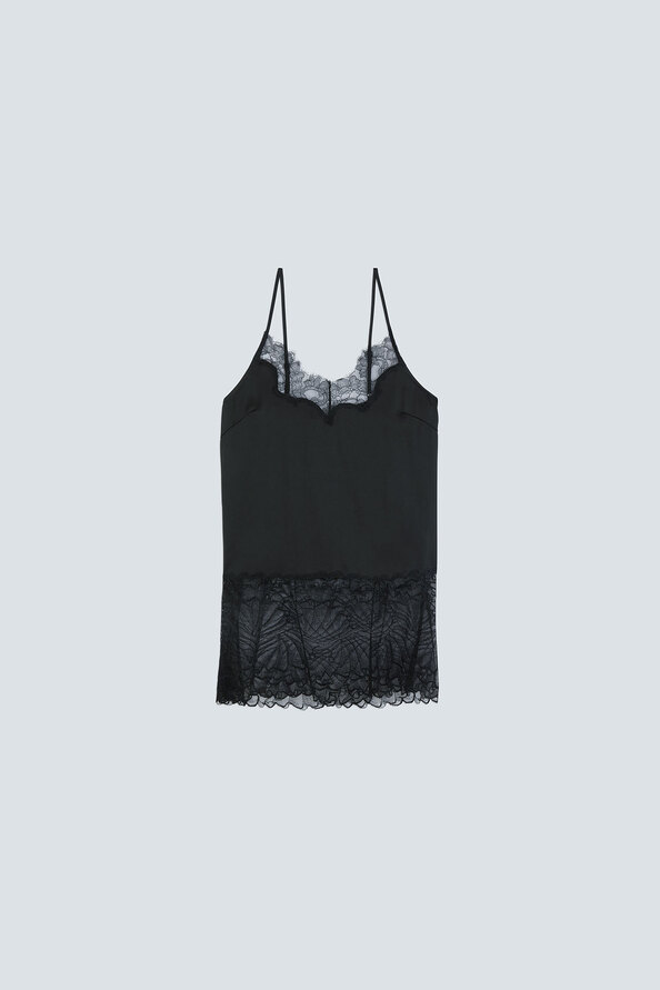 LUNE Top fluide lingerie empi&egrave;cements dentelle Noir Suncoo