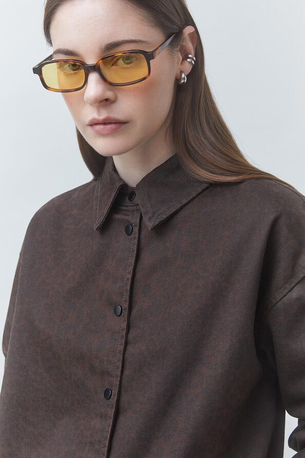 LOUD Chemise en jean l&eacute;opard Chocolat Suncoo
