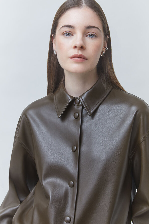 LENNOX Blouse en simili cuir kaki Kaki Suncoo