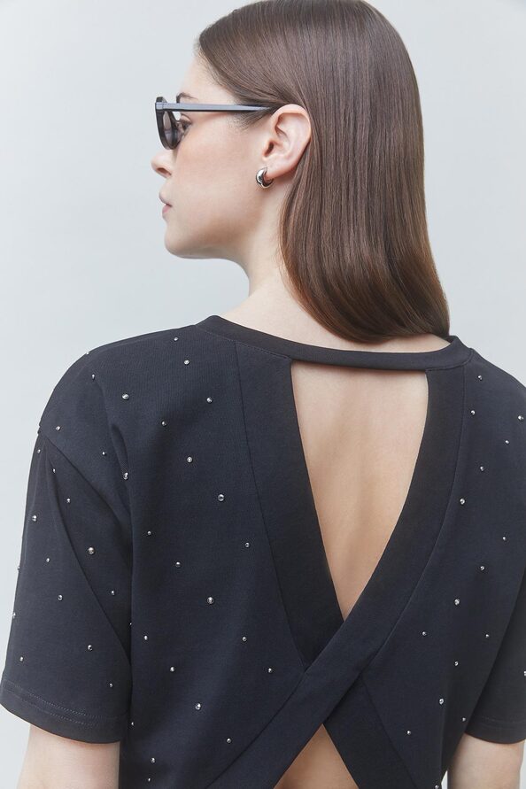 MARTISY Tee-shirt clo&ucirc;t&eacute; ouvert au dos Noir Suncoo