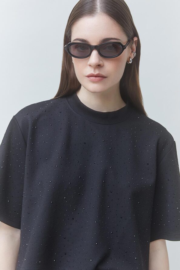 MARIUS Tee-shirt fantaisie &agrave; strass noirs Noir Suncoo