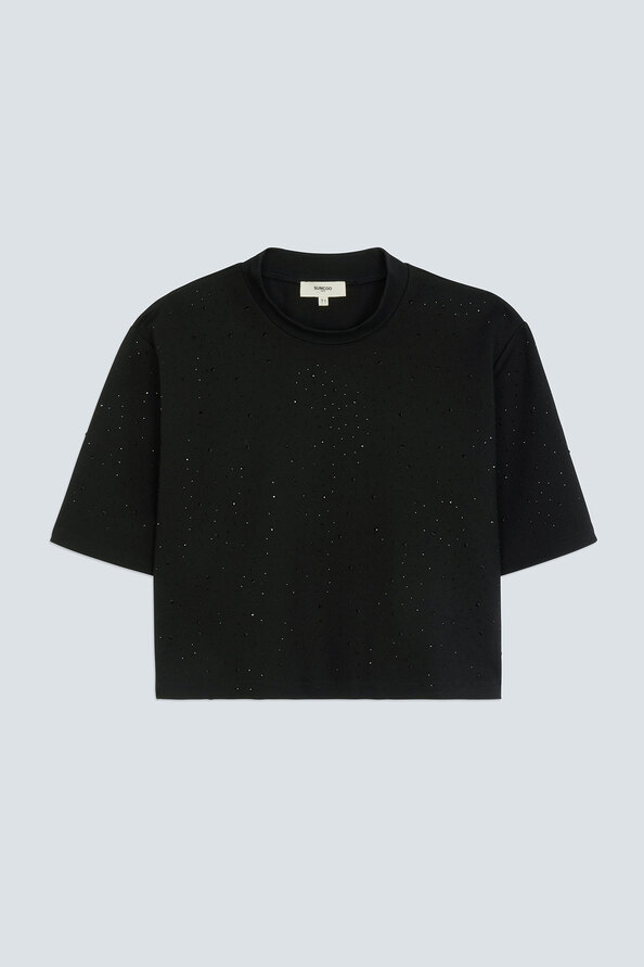 MARIUS Tee-shirt fantaisie &agrave; strass noirs Noir Suncoo