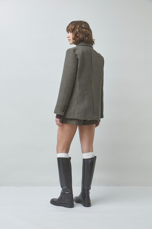 DUCKY Veste blazer &agrave; carreaux en laine Kaki Suncoo
