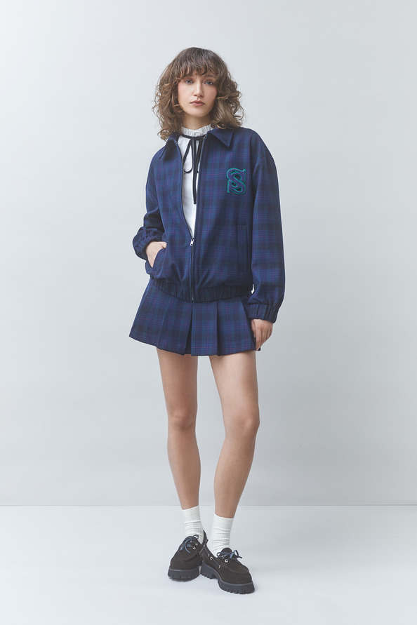 DISTRICT Veste bomber &agrave; carreaux Bleu nuit Suncoo