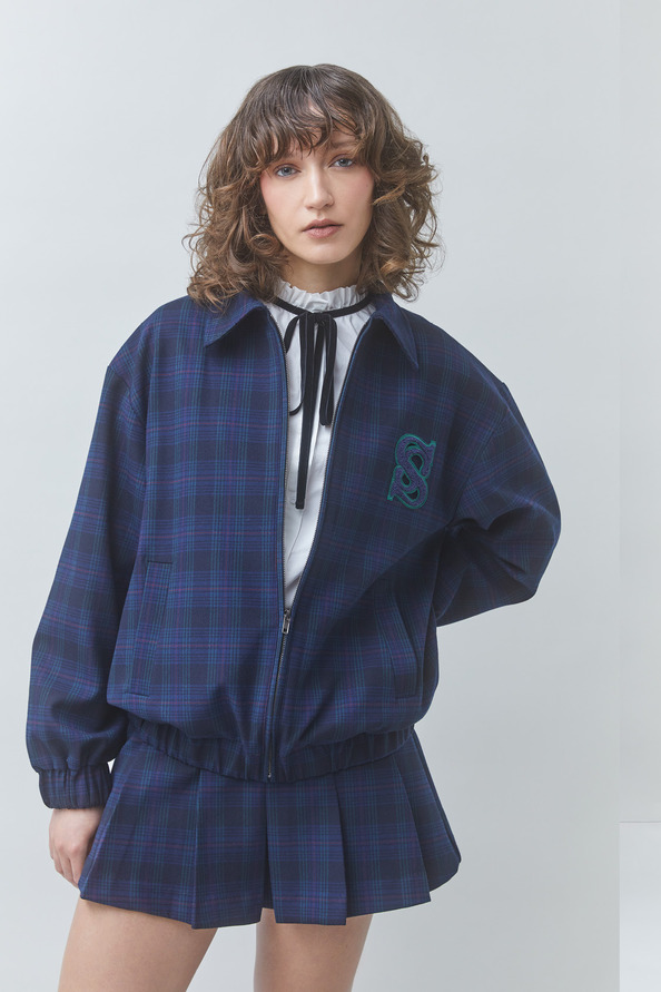 DISTRICT Veste bomber &agrave; carreaux Bleu nuit Suncoo