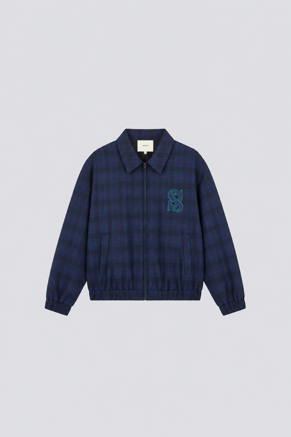 DISTRICT Veste bomber &agrave; carreaux Bleu nuit Suncoo