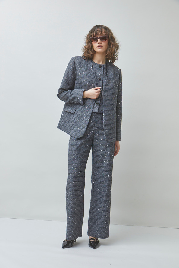 DELIGHT Veste blazer paillet&eacute;e fantaisie Bleu nuit Suncoo