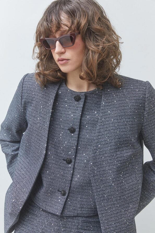 DELIGHT Veste blazer paillet&eacute;e fantaisie Bleu nuit Suncoo