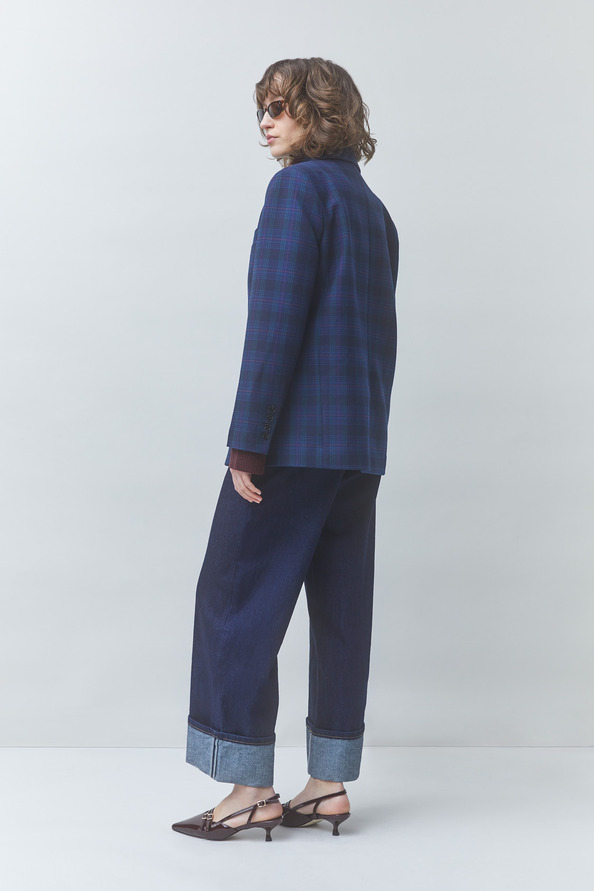 DORIAN Veste blazer &agrave; carreaux Bleu nuit Suncoo