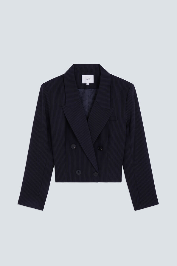 DAILY Veste courte blazer &agrave; rayures Bleu nuit Suncoo