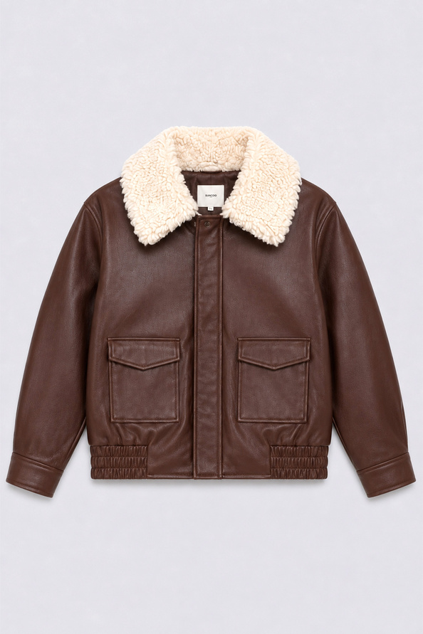 EVER Manteau court en simili cuir Chocolat Suncoo