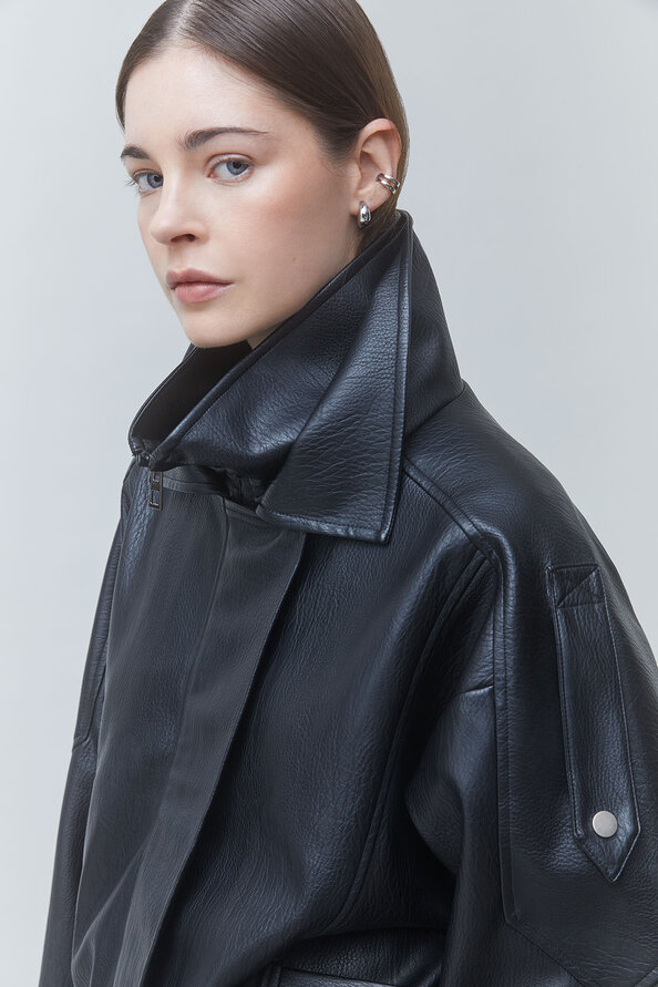 EARLY Manteau oversize en simili cuir noir Noir Suncoo