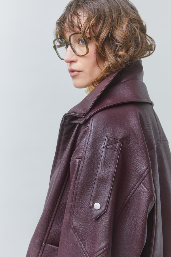 EARLY Manteau oversize en simili cuir prune Prune Suncoo