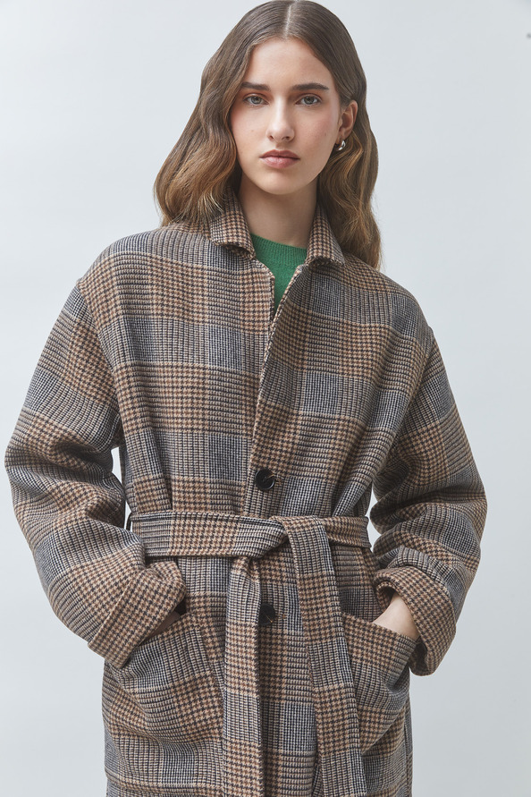 ENJOY Manteau long r&eacute;versible en laine Chocolat Suncoo
