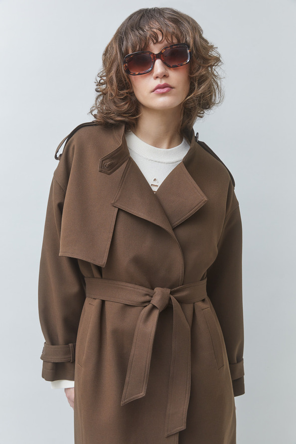 EPIC Manteau long ceintur&eacute; Chocolat Suncoo
