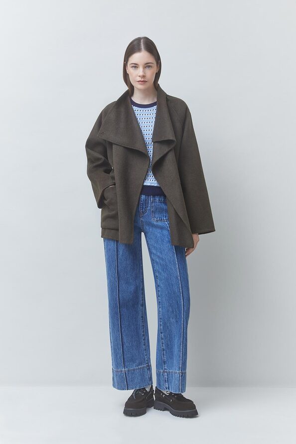 ELVIS Manteau ceintur&eacute; en laine Kaki Suncoo
