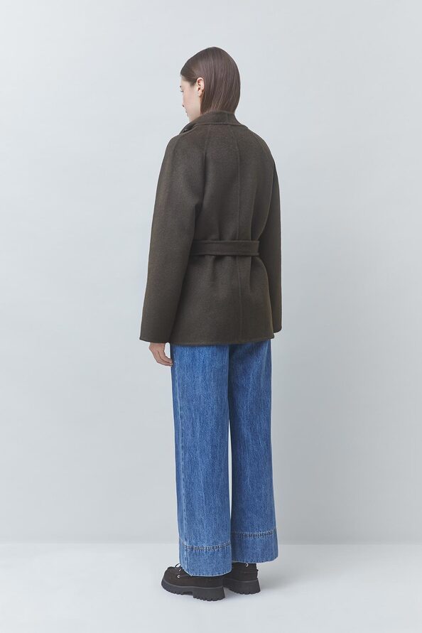 ELVIS Manteau ceintur&eacute; en laine Kaki Suncoo