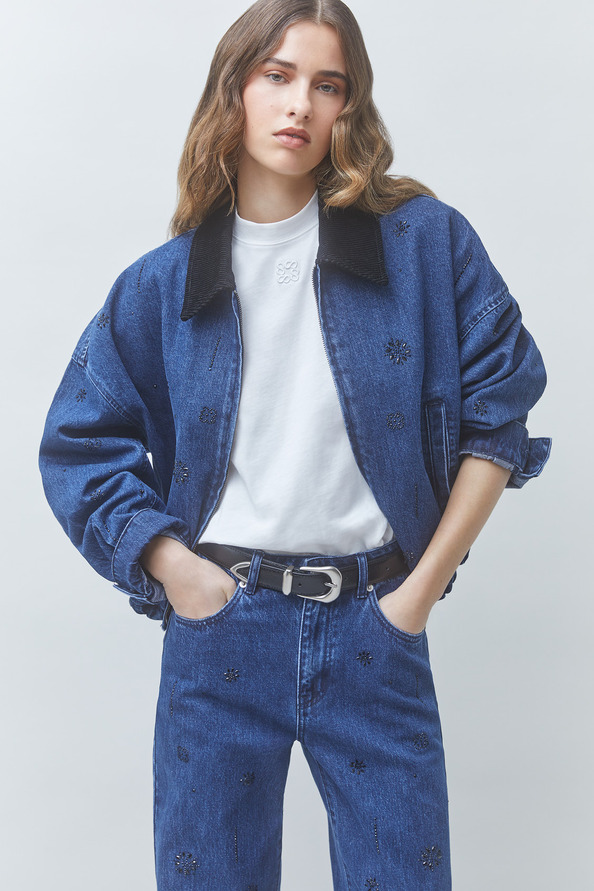 RAVEL Jean droit d&eacute;tails strass noirs Bleu jeans Suncoo
