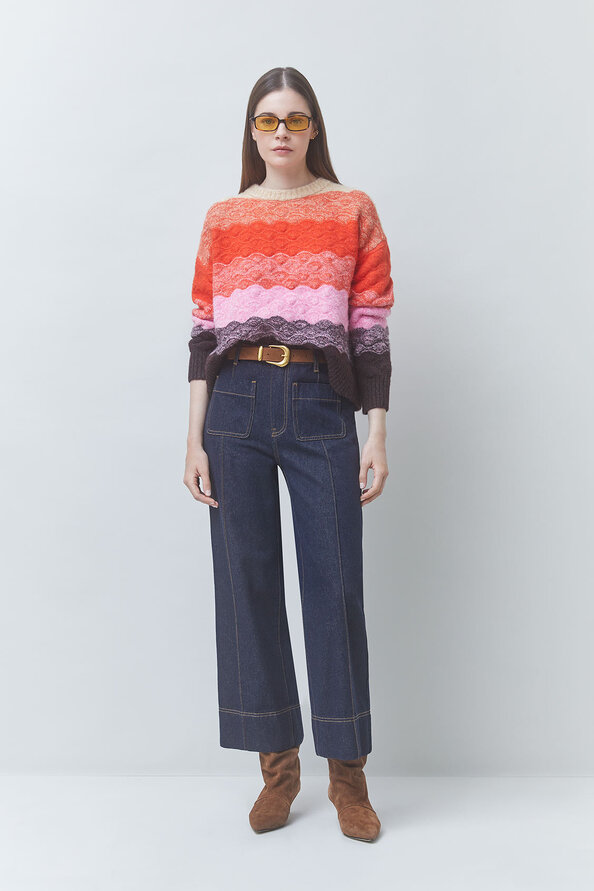 PANAYO Pull &agrave; rayures festonn&eacute;es Orange Suncoo