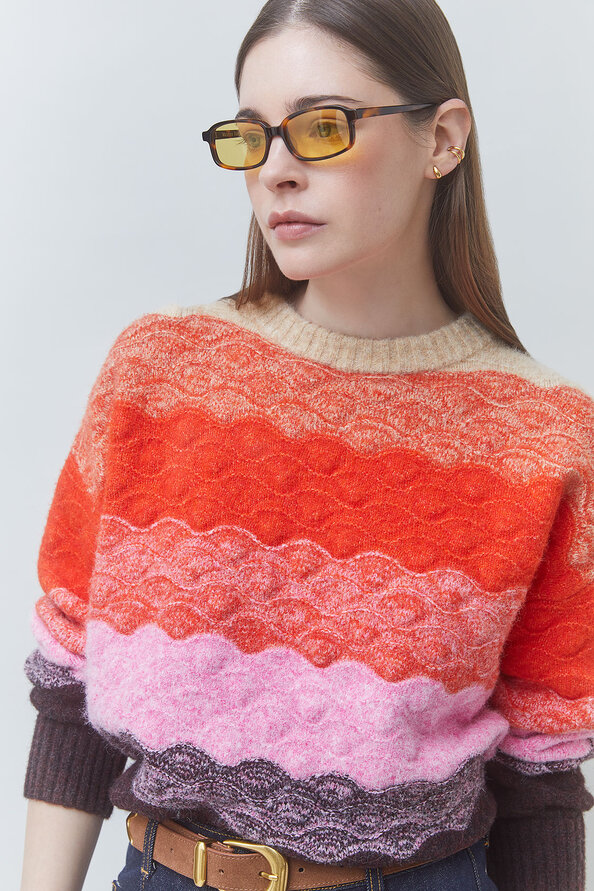 PANAYO Pull &agrave; rayures festonn&eacute;es Orange Suncoo
