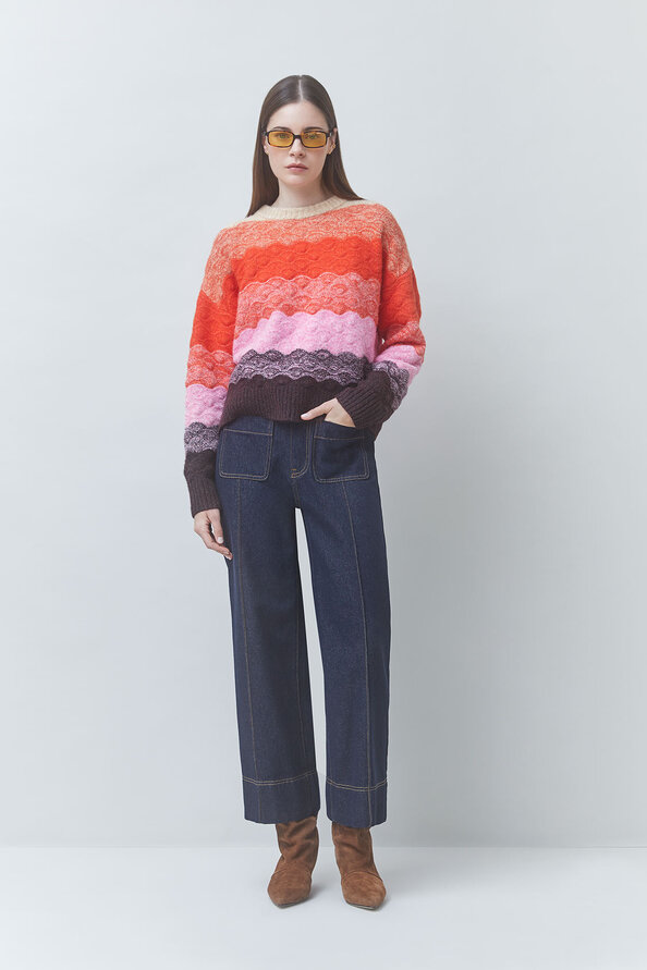 PANAYO Pull &agrave; rayures festonn&eacute;es Orange Suncoo