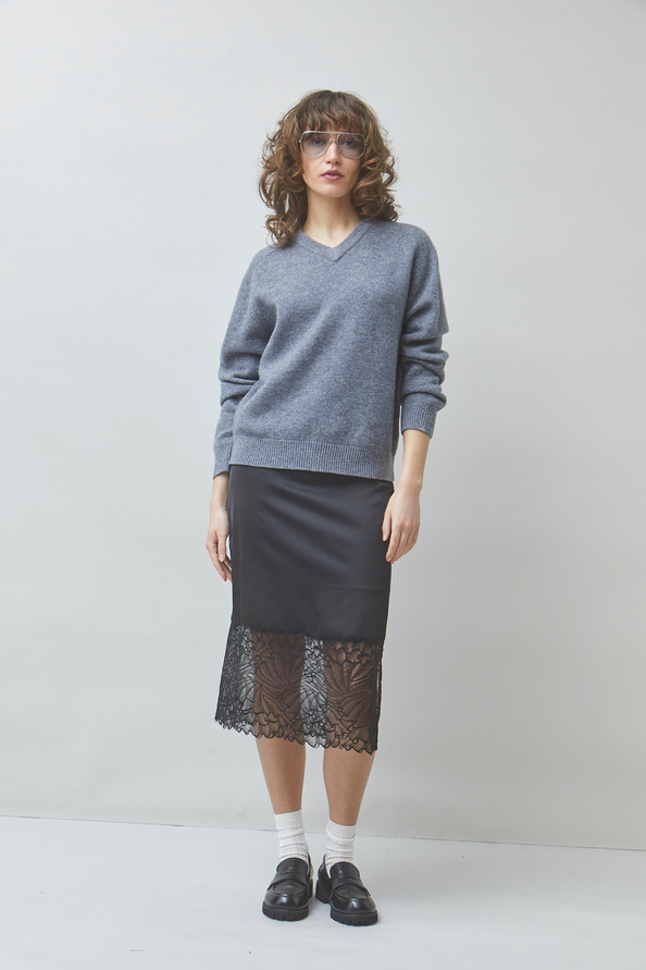 POLARI Pull uni gris chin&eacute; en laine Gris chin&eacute; Suncoo