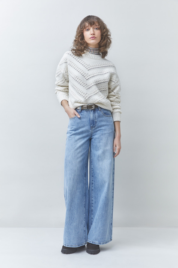 PERNEL Pull en laine maille ajour&eacute;e Blanc casse Suncoo