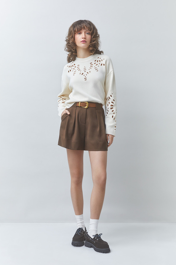 PERIKA Pull uni maille ajour&eacute;e Blanc casse Suncoo