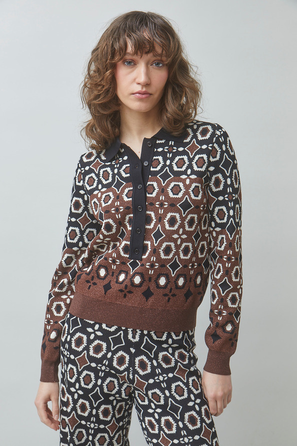 PALMAROS Pull polo fantaisie jacquard Noir Suncoo