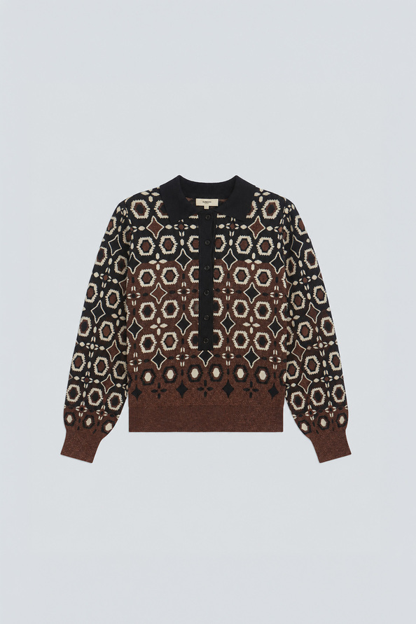 PALMAROS Pull polo fantaisie jacquard Noir Suncoo