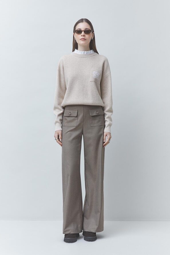 PACOLI Pull en laine beige d&eacute;tail col Beige Suncoo