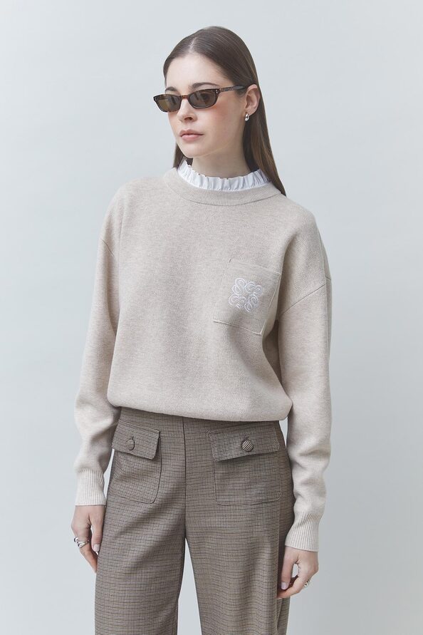 PACOLI Pull en laine beige d&eacute;tail col Beige Suncoo