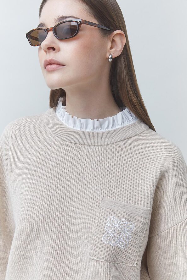 PACOLI Pull en laine beige d&eacute;tail col Beige Suncoo
