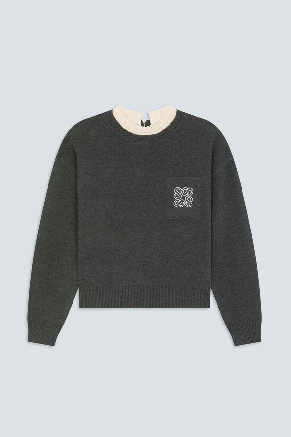 PACOLI Pull en laine carbonne d&eacute;tail col Carbone Suncoo