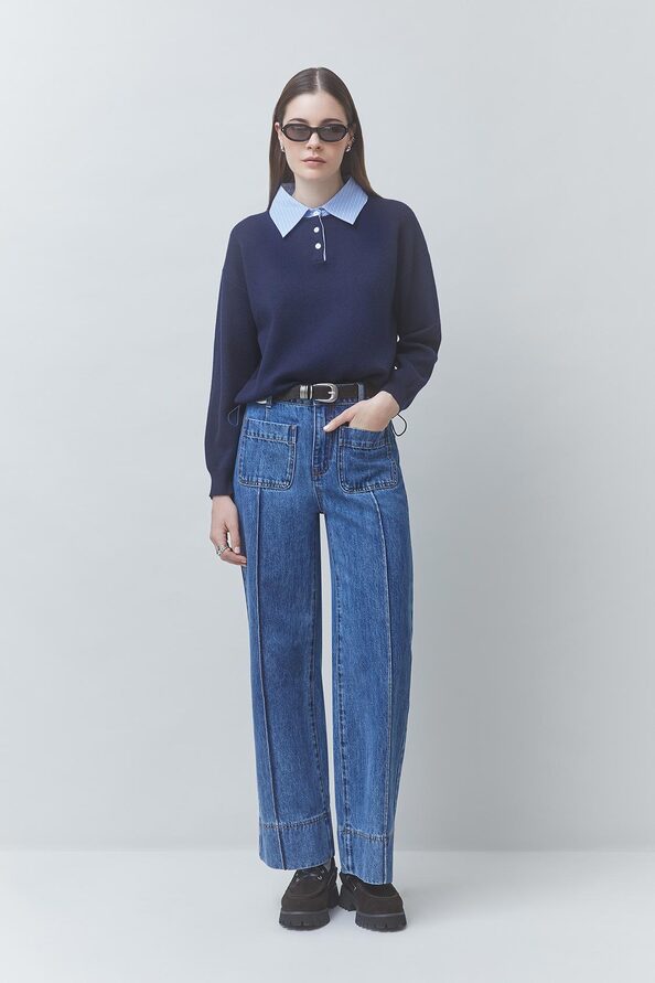 PAULIN Pull polo bicolore Bleu nuit Suncoo