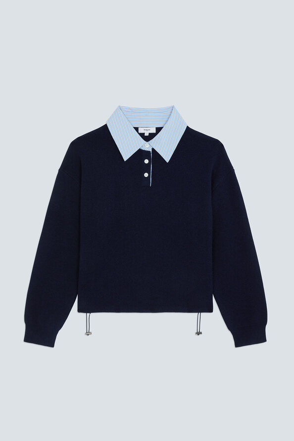 PAULIN Pull polo bicolore Bleu nuit Suncoo